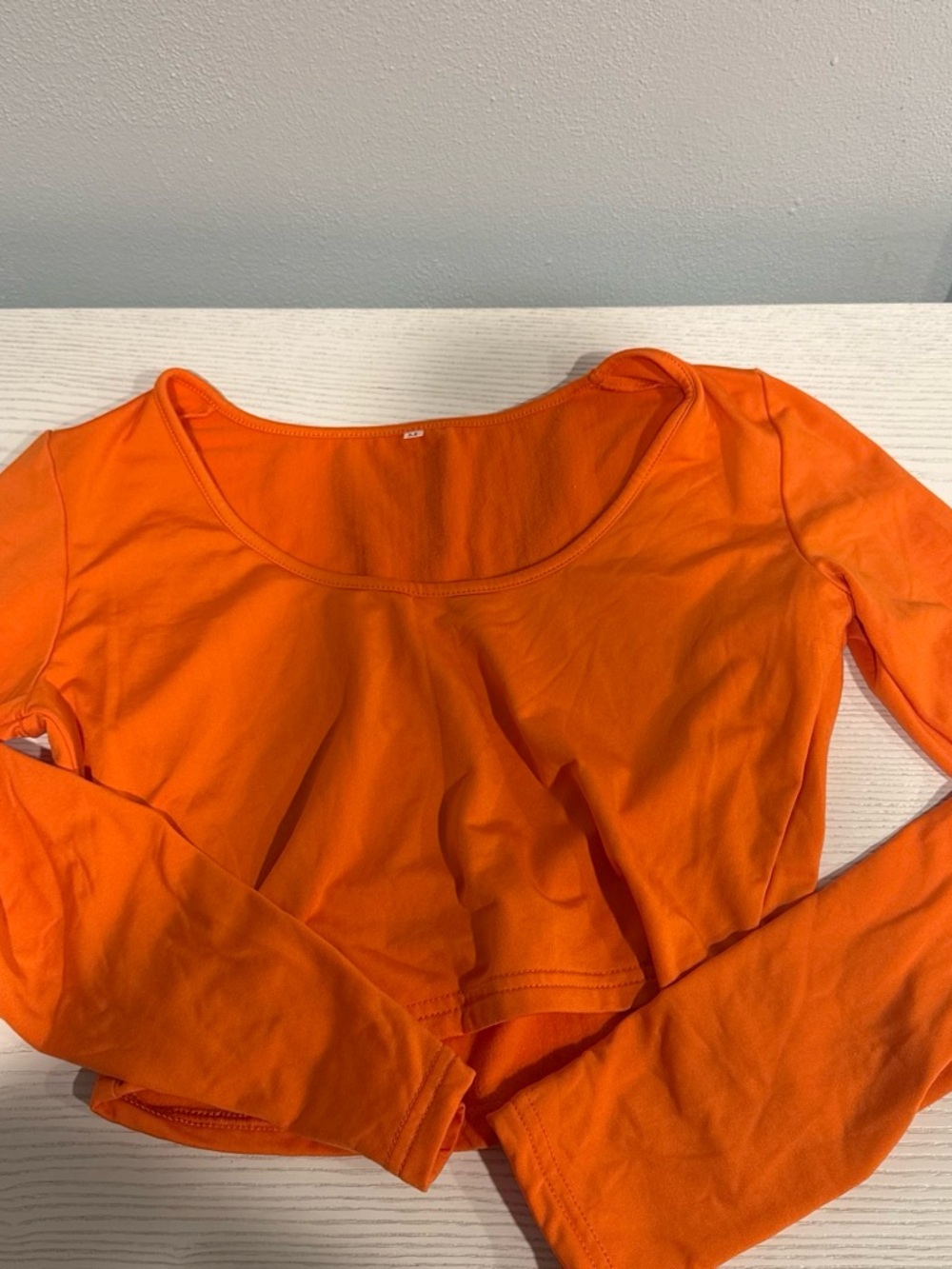 Amazon Women's Bright Orange Cropped Scoop Neck Long Sleeve Top fleece lined